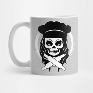 Female Baker Skull and Rolling Pins White Logo Mug